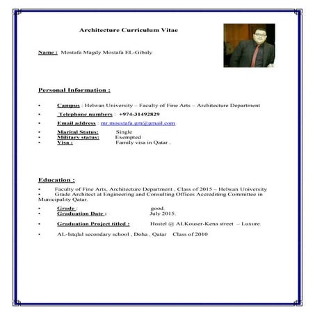 mostafa elgibaly Architecture Curriculum Vitae