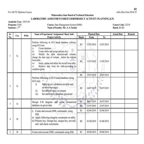 D2 practical planning dms 2019 20 | PDF