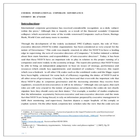 INTERNATIONAL CORPORATE GOVERNANCE