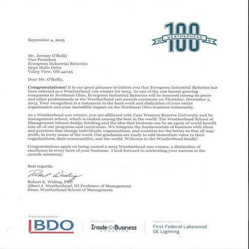 Weatherhead 100 Award