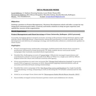 Seva Prakash More resume