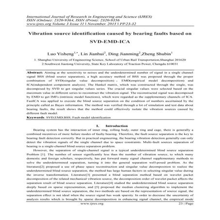 Vibration source identification caused by bearing faults based on SVD-EMD-ICA