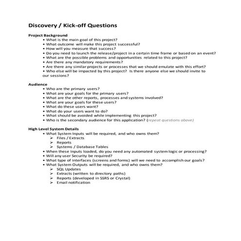 Reference - Andrew's Discovery Question (Checklist or outline)