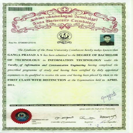 B Tech certificate | PDF