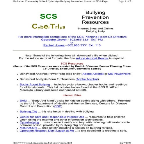 BullyingPreventionWebPageAndPresentationSCS2006