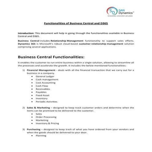 D365 &amp; d365 business central features