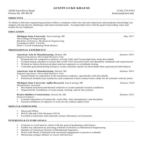 Resume Fall 2016 | PDF