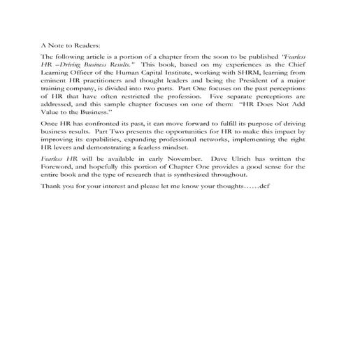 HR wants to add value sample