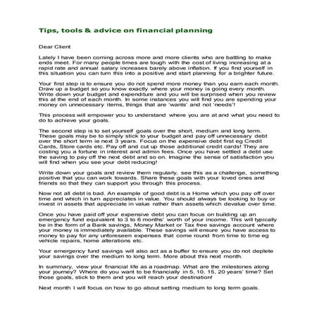 Newsletter Short Term Planning