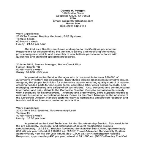 Donnie Padgett Resume