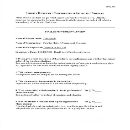 Thomas Heyob Final Supervisor Evaluation | PDF