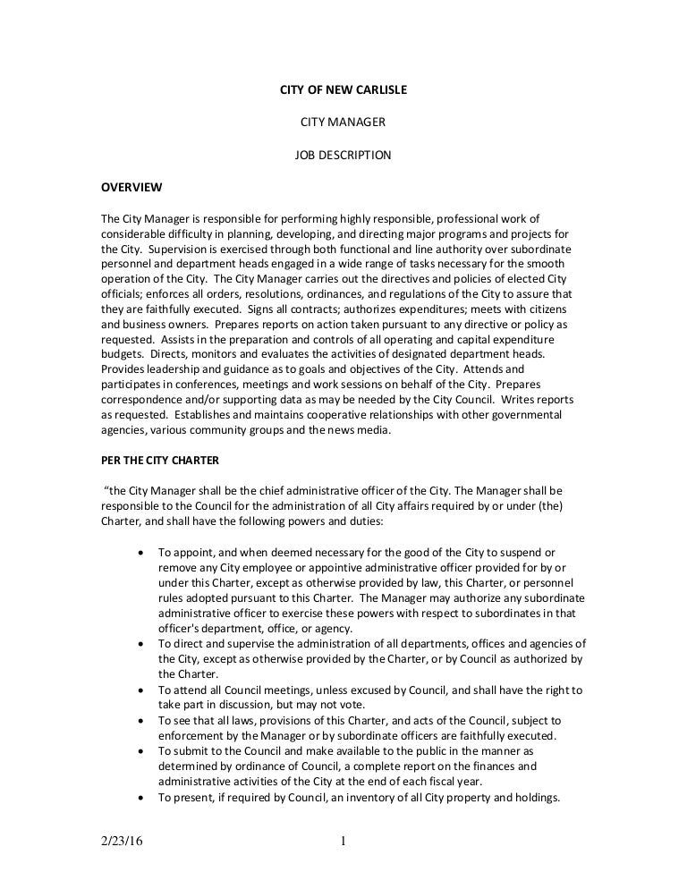 City Manager Job Description