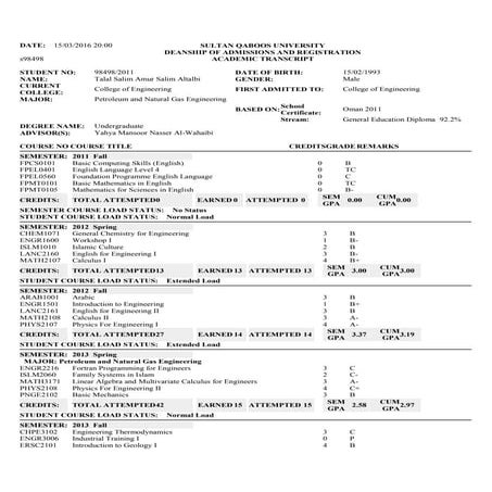 Student Transcript | PDF