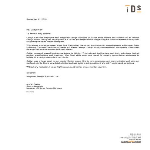 Caitlyn Carr Letter of Reference