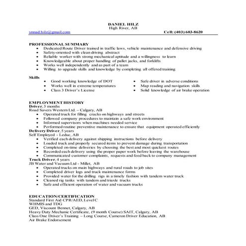 Daniel Hilz Resume