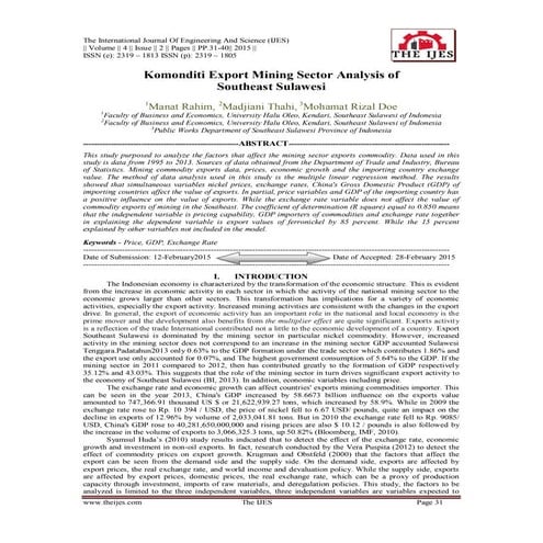 Komonditi Export Mining Sector Analysis of Southeast Sulawesi
