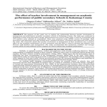 The effect of teacher involvement in management on academic performance of pu...