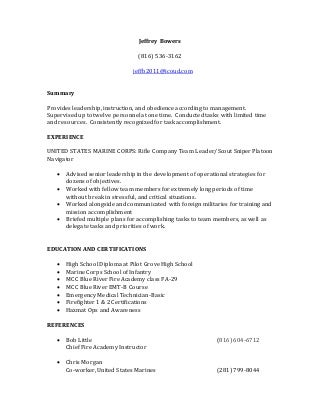 fire lieutenant resume
