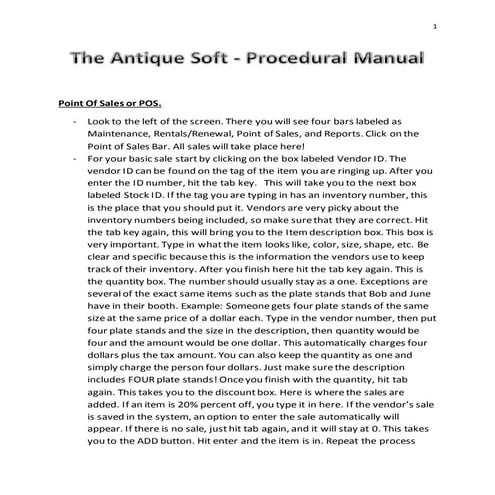 The Antique Soft - Procedural Manual