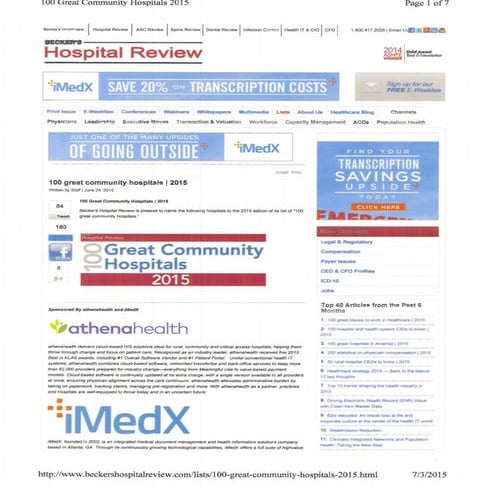 100 Great Community Hospitals 2015