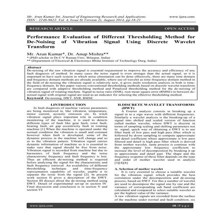 Performance Evaluation of Different Thresholding Method for De-Noising of Vib...