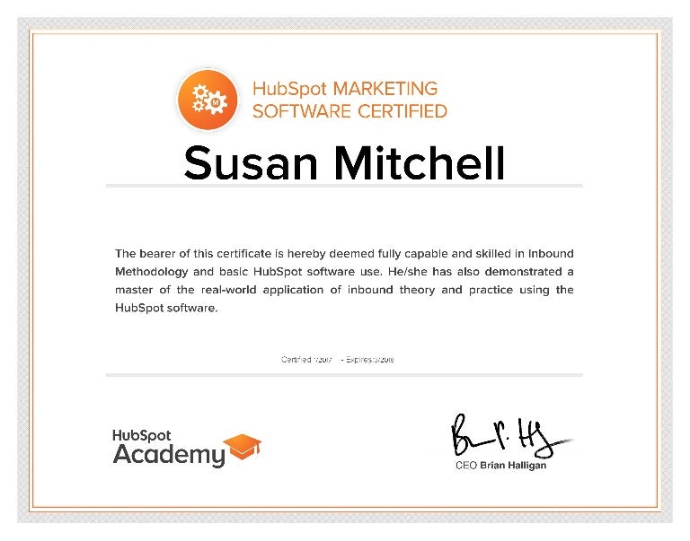 Certificate HubSpot Marketing Software Certified