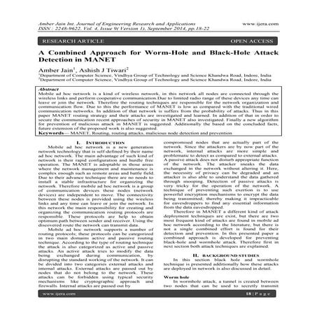 A Combined Approach for Worm-Hole and Black-Hole Attack Detection in MANET