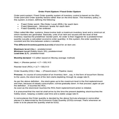 Store Order Point System | DOCX