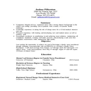 Nursing Resume for graduate school