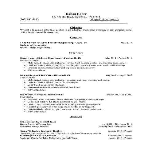 Dalton Raper Resume 2016 | DOCX