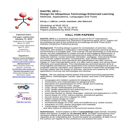 D4UTEL 2012 –  Design for Ubiquitous Technology Enhanced Learning 