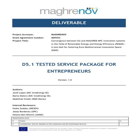 MAGHRENOV deliverable 5.1: Tested service package for entrepreneurs