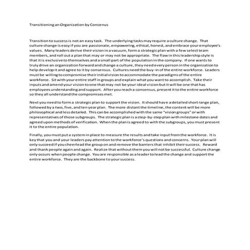 Transitioning an Organization by Concenus