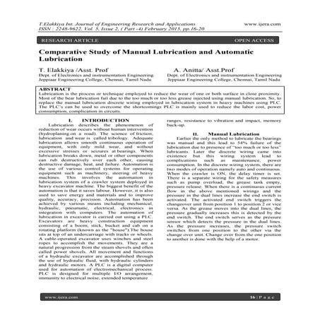 Comparative Study of Manual Lubrication and Automatic Lubrication