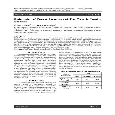 Optimization of Process Parameters of Tool Wear in Turning Operation