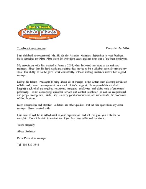 Chef Keith Recommendation Letter | DOCX