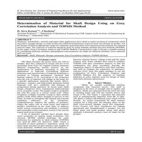 Determination of Material for Shaft Design Using on Grey Correlation Analysis...