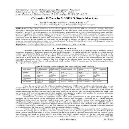 Calendar Effects in 5 ASEAN Stock Markets