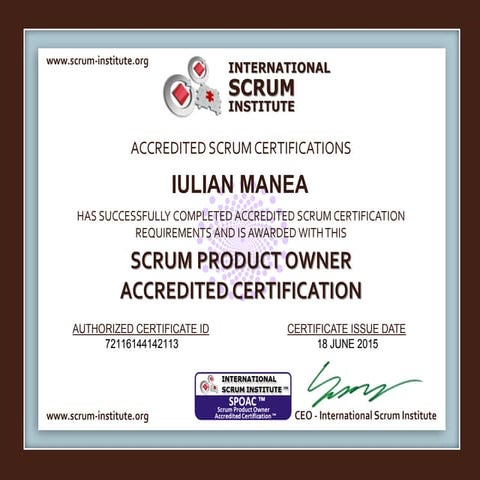 SCRUM PRODUCT OWNER certification