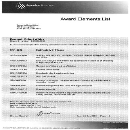 Certificate IV in Fitness SRF40206 TAFE Transcript P3
