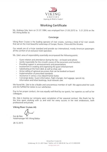 Working certificate recommendation Viking Cruises PDF Working certificate recommendation Viking Cruises PDF