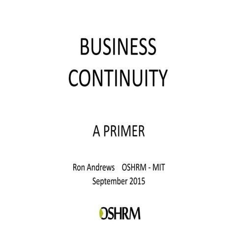 Business Continuity A Primer  Andrews - September 2015