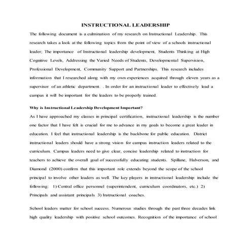 Instructional Leadership Critical Reflection