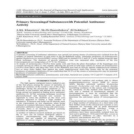 Primary Screeningof Substanceswith Potential Antitumor Activity