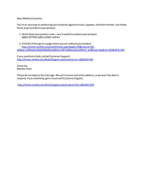 Dear McAfee Customer
