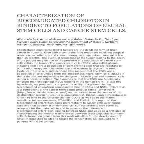 CHARACTERIZATION OF BIOCONJUGATED CHLOROTOXIN BINDING TO POPULATIONS OF NEURA...