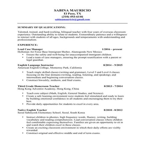 Sabina Mauricio Resume
