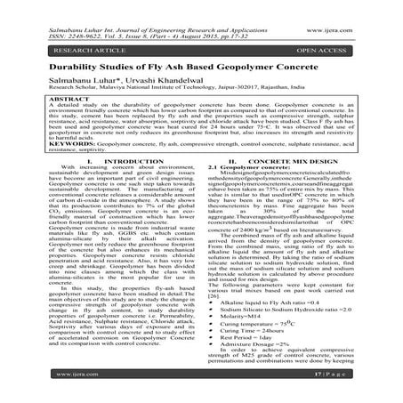 Durability Studies of Fly Ash Based Geopolymer Concrete | PDF
