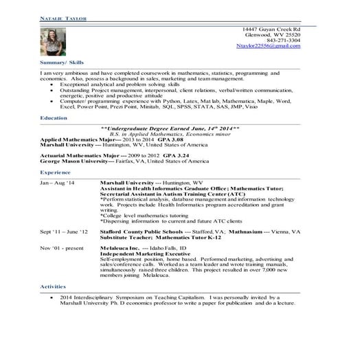 Resume Natalie Taylor