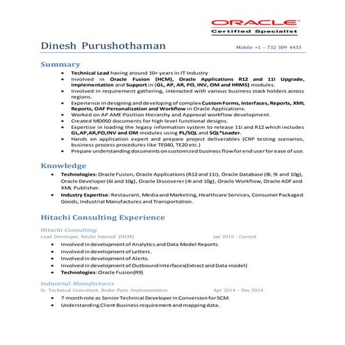 Purushothaman, Dinesh - Oracle